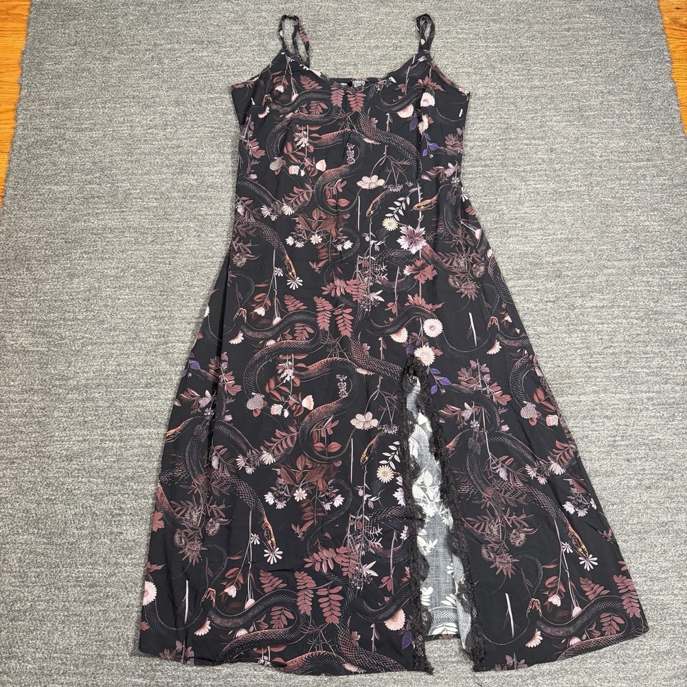 Cosmic Aura Dress Women 3X plus Maxi Slip Snakes Dark Flowers Floral Lace Trim